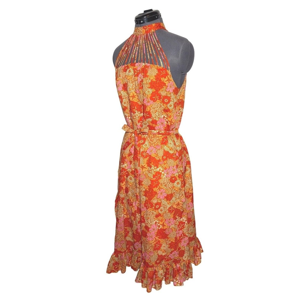 Vtg 60s 70s Floral psychedelic mod Cage Halter‎ Dress Boho 35-36-48 S/M - Picture 4 of 14